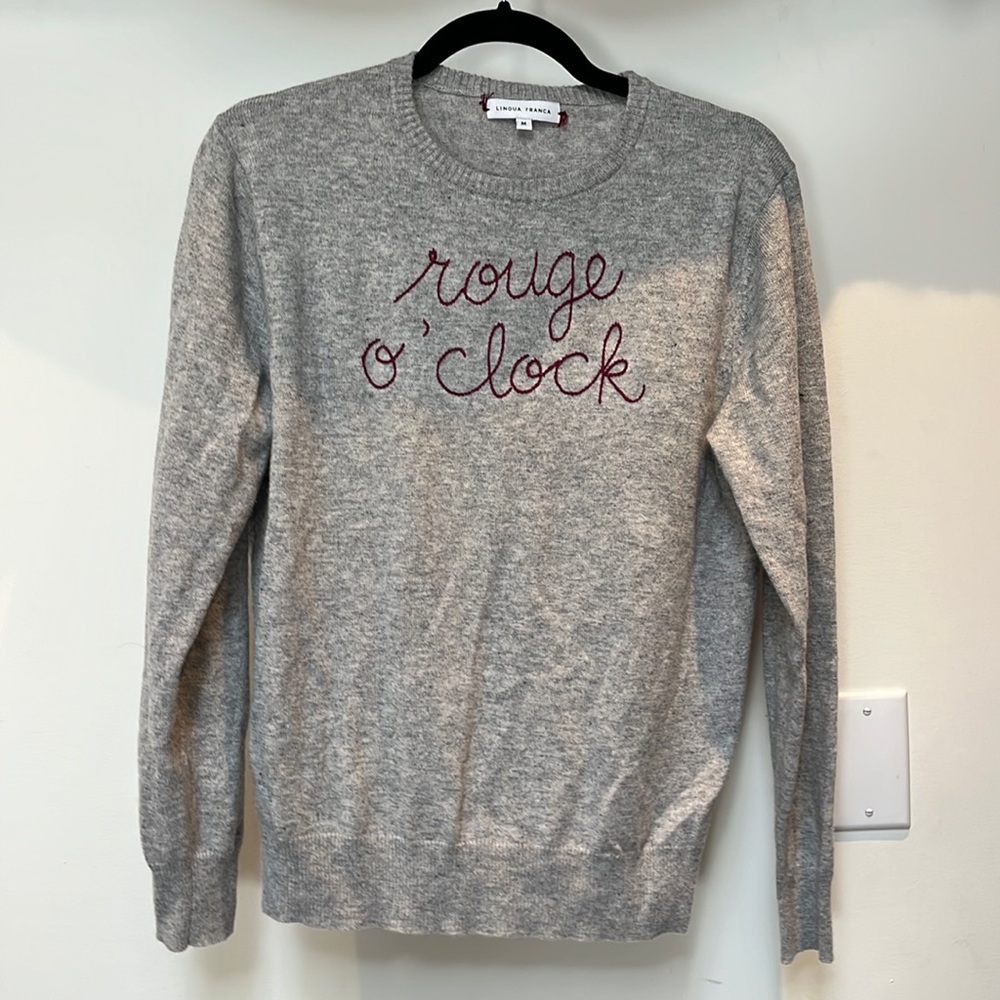 Lingua Franca 100% cashmere Rouge o’clock sweater. Lightweight size M